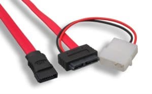 Red 12" Slimline SATA 13 Pin To SATA 7 Pin + 4 Pin Power Cable